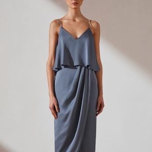 Shona Joy Luxe Cocktail Frill Dress in Pewter